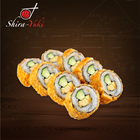 Tempura sushi roll met krokante zalm