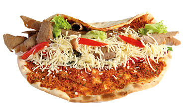 Turkse pizza met döner kalfsvlees en kaas