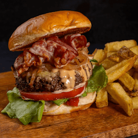 Black Angus cheese bacon burger menu