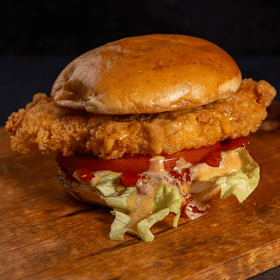 Crispy chicken cheeseburger