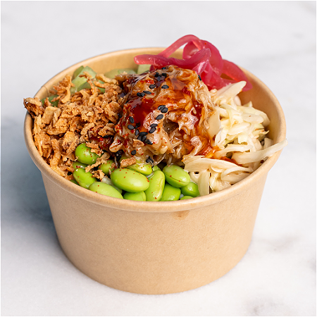 Mini poké bowl teriyaki pulled chicken