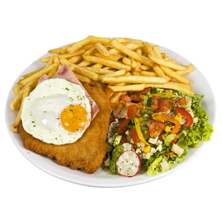 Loaded fries holsteiner schnitzel