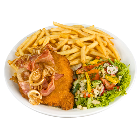 Loaded fries houthakker schnitzel
