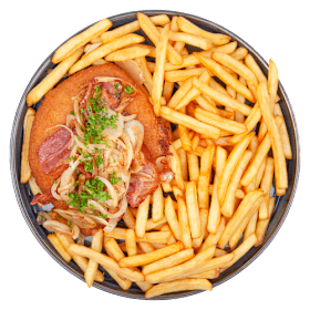 Loaded fries houthakker schnitzel