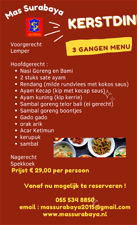 Kerstdiner Mas Surabaya (3 gangen menu)