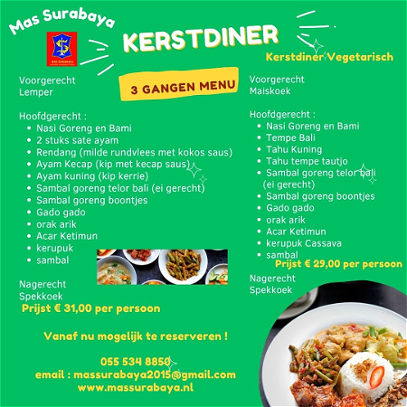 Kerstdiner Mas Surabaya (3 gangen menu)