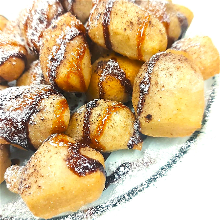 Fried Pizza Balls with Handmade  Chocolate Sauce ( Vegan )