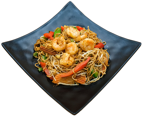 Shrimps fried egg noodles