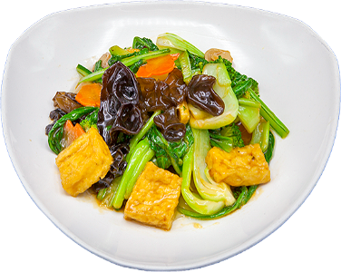 Chinese vegetables mix with tofu in vegan oyster sauce