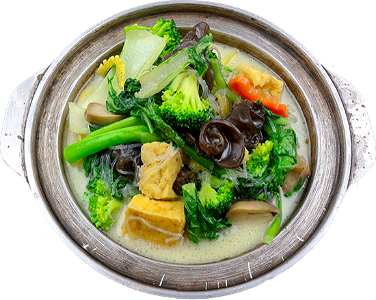 Vegetables mix with tofu and vermicelli in broth