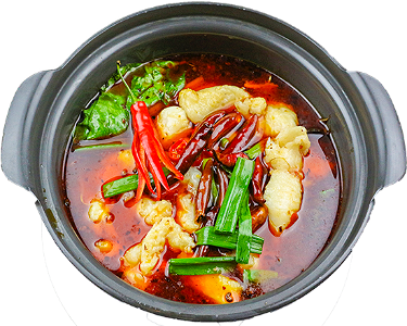 Szechuan fish filet in spicy pepper mix broth