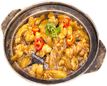 Eggplant with minced pork & salted fish in claypot