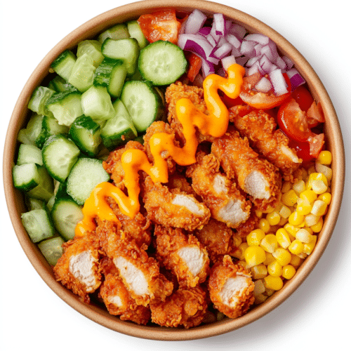 Crispy vegan chicken bowl, halal