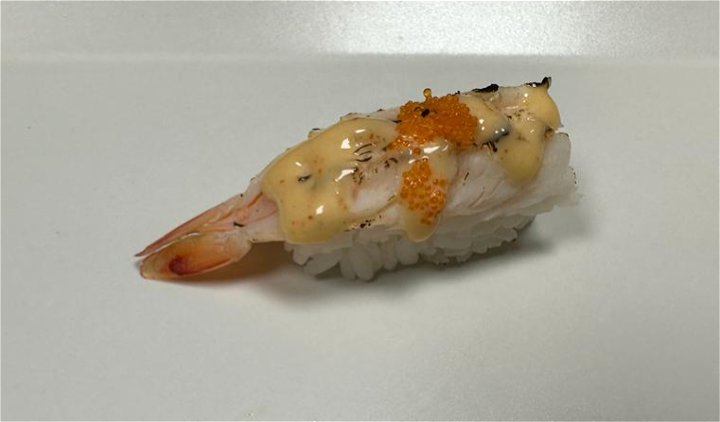 Flamed shrimp nigiri