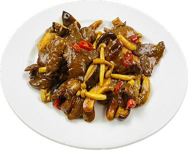 Beef with mushroom mix in XO sauce