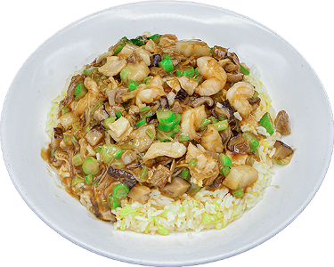 Fukin fried rice with sauce (scallop, mushroom & chicken)