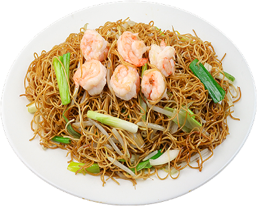 Chinese egg noodles with prawns