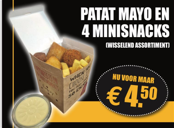 Patat mayo + 4 minisnacks