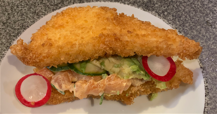 Crispy sushi sandwich salmon