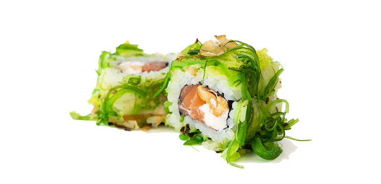 Uramaki met salmon, zeewier, roomkaas