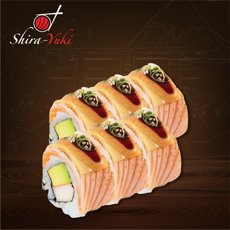 Geflambeerd salmon roll (Krab + Avocado)