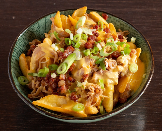 Cheese loaded fries pulled chicken