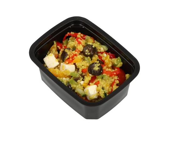 Couscous salade met paprika, komkommer, olijf & vinaigrette dressing Cupje 150gr