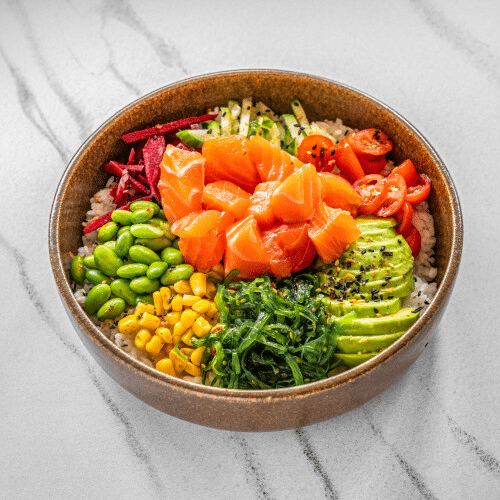 Spicy salmon poke bowl