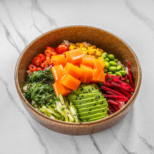 Vegan salmon poke bowl