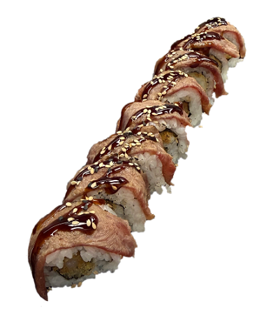 Ebi carpaccio flambé roll