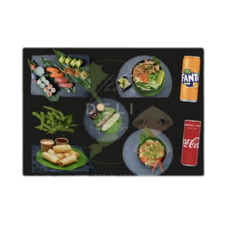 COUPLE COMBO (Lonely Sushi box , 2x Deli hot noodles Chicken & Beef ,2st shrimp summer roll, 1st edamame, 5st mini loempia , 2 coca-cola)