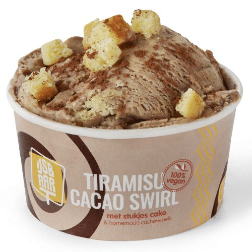 Tiramisu cacao swirl vegan ice cream cup