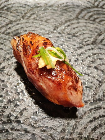 Premium Japanese A5 Wagyu Aburi sushi
