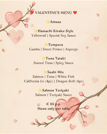 Valentine pre-order menu is available exclusively for dinner in our restaurant 