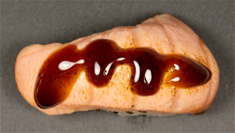 Flamed sake nigiri