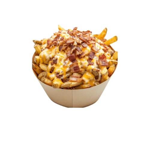 Cheesy bacon French fries, halal