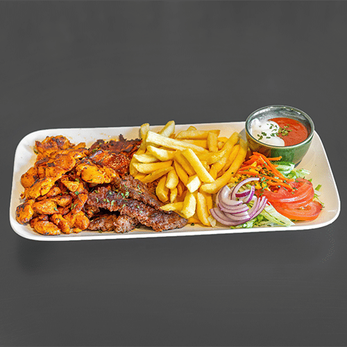 Schotel mixed grill (kip, kefta, merquez)