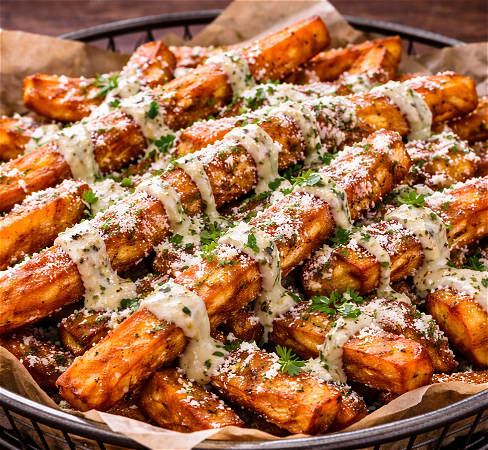 Zoete aardappelfrietjes met truffel/Parmezaan