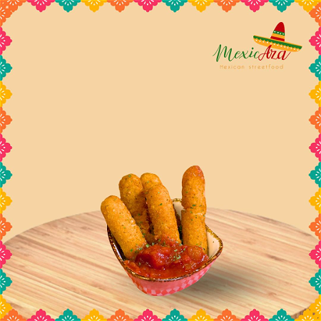 Mozarella sticks met Salsa dip (5 stuks)