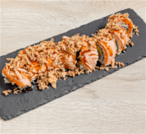 Uramaki flamed sake roll