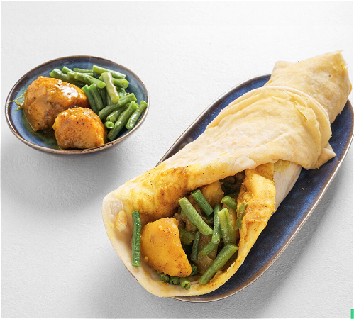 Roti rol kerrie aardappel en verse kouseband