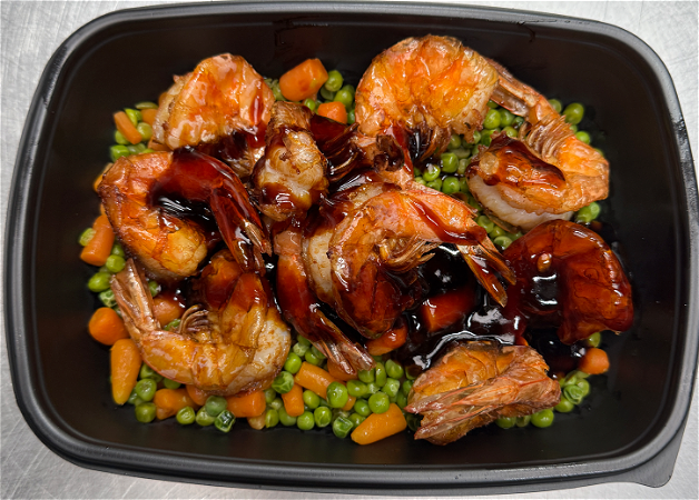 Grote garnalen met warme groenten