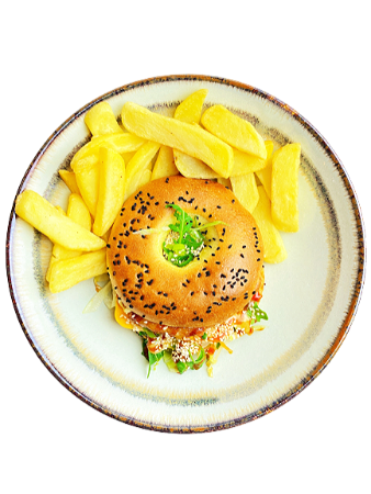 Vegan Burger Chicken with French Fries
