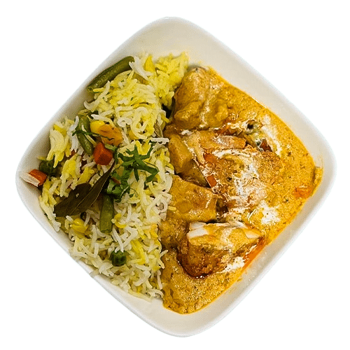 Vege rice/velvet chicken