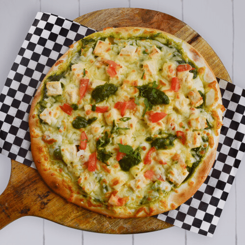 Spinach paneer naan pizza