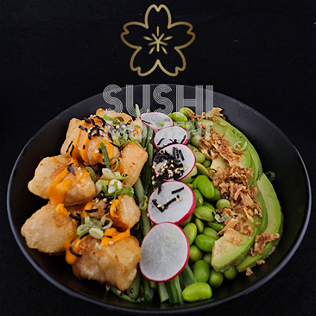 Poke fried salmon