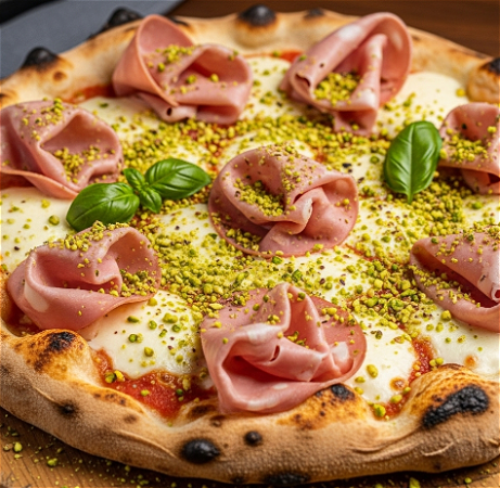 Pizza mortadella met pistache 