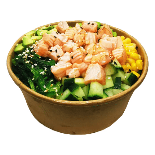 Flamed zalm poké bowl