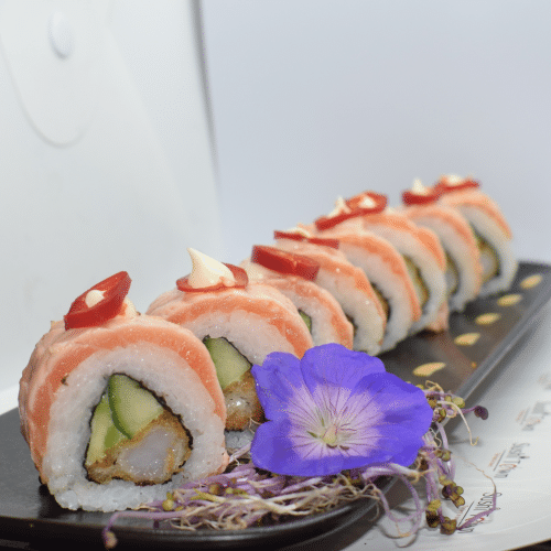 Soft shell salmon ebi roll