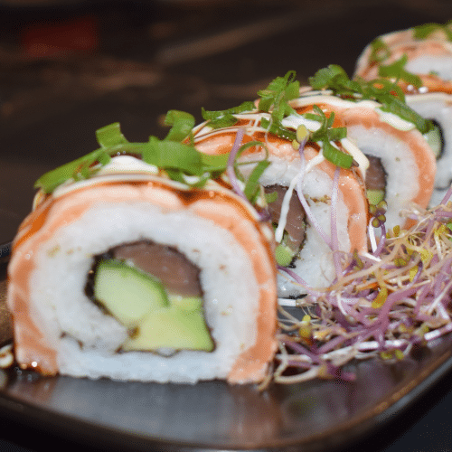 Soft shell salmon town roll